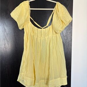 Butter Yellow Free People Puff Sleeve Dress